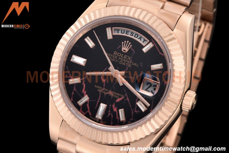 Rolex - DayDate 40mm Flt/Pres RG/RG Black Diamond GDF MY8215