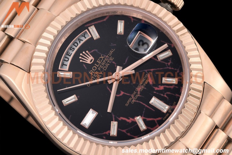 Rolex - DayDate 40mm Flt/Pres RG/RG Black Diamond GDF MY8215