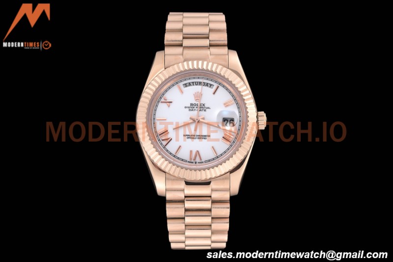 Rolex - DayDate 40mm Flt/Pres RG/RG White Roman GDF MY8215