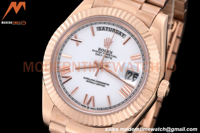 Rolex - DayDate 40mm Flt/Pres RG/RG White Roman GDF MY8215
