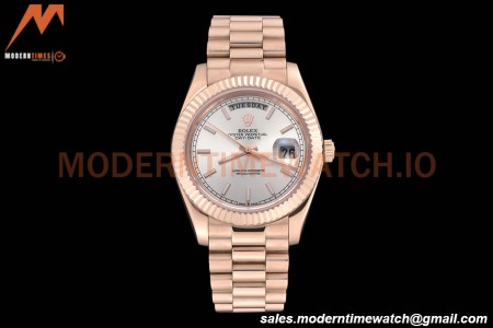 Rolex - DayDate 40mm Flt/Pres RG/RG Silver Stick GDF MY8215