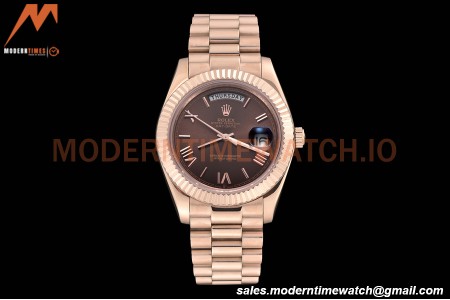 Rolex - DayDate 40mm Flt/Pres RG/RG Brown Roman GDF MY8215