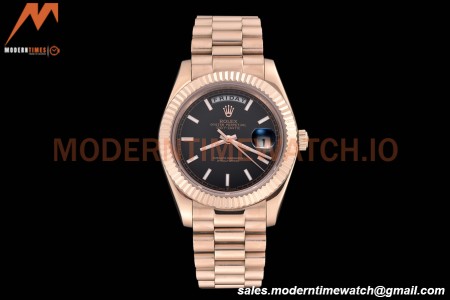 Rolex - DayDate 40mm Flt/Pres RG/RG Black Stick GDF MY8215