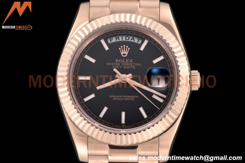 Rolex - DayDate 40mm Flt/Pres RG/RG Black Stick GDF MY8215