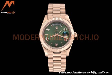 Rolex - DayDate 40mm Flt/Pres RG/RG Green Roman GDF MY8215
