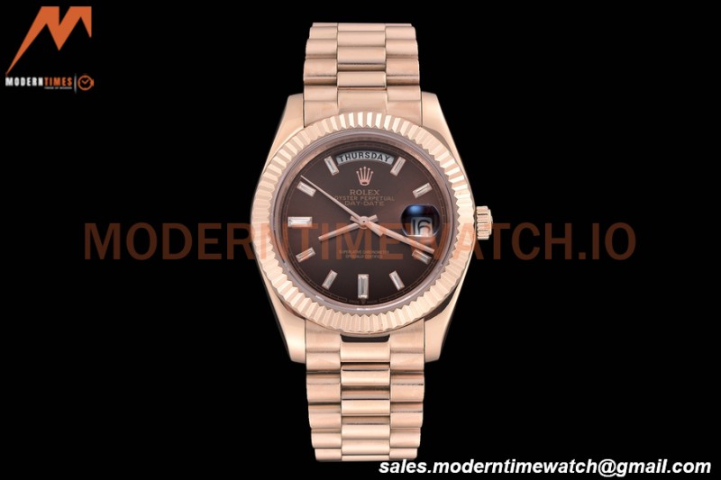 Rolex - DayDate 40mm Flt/Pres RG/RG Brown Diamond GDF MY8215
