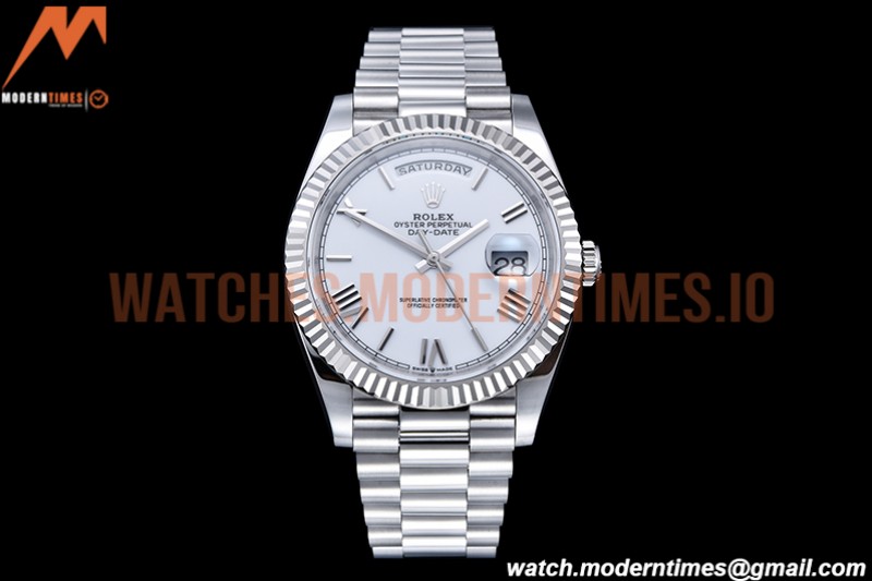 Rolex - DayDate 40mm Flt Pres SS/SS Wht/Rm EWF VR3255