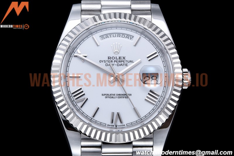 Rolex - DayDate 40mm Flt Pres SS/SS Wht/Rm EWF VR3255