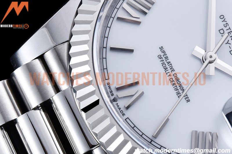 Rolex - DayDate 40mm Flt Pres SS/SS Wht/Rm EWF VR3255