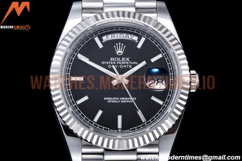 Rolex - DayDate 40mm Flt Pres SS/SS Black/Stk EWF VR3255
