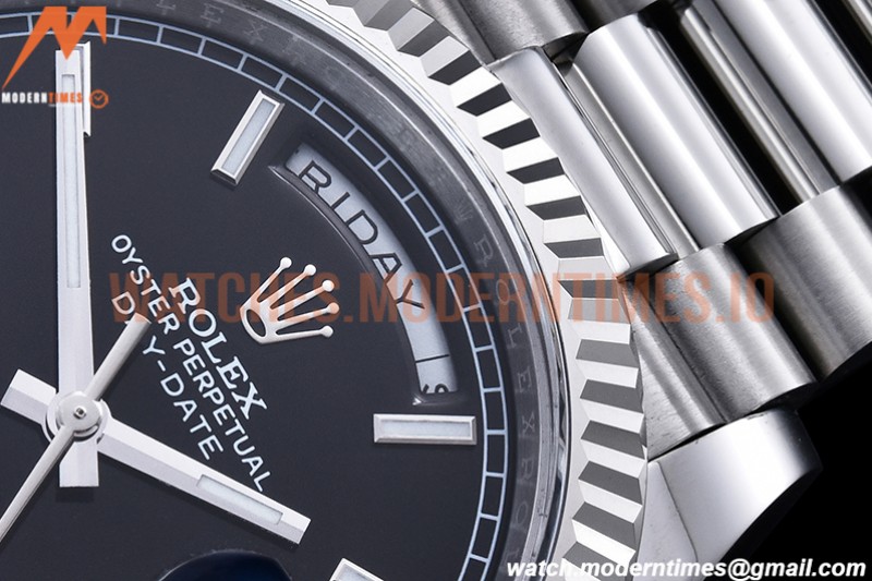 Rolex - DayDate 40mm Flt Pres SS/SS Black/Stk EWF VR3255
