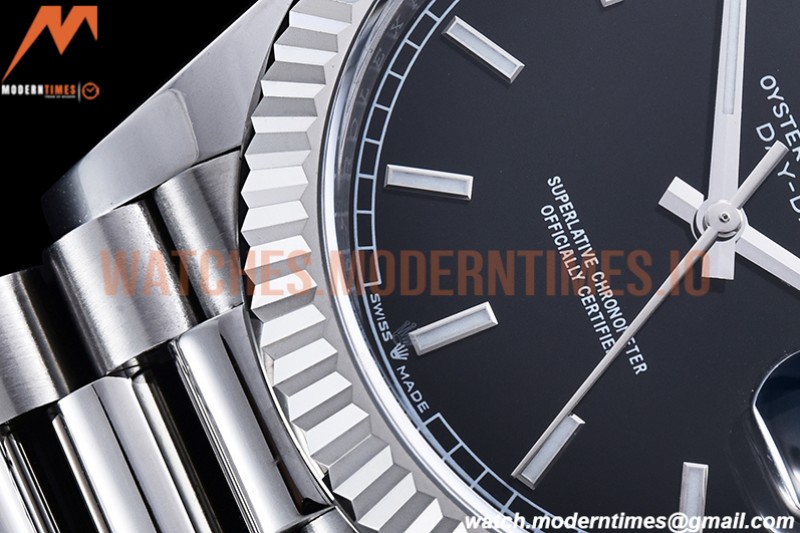 Rolex - DayDate 40mm Flt Pres SS/SS Black/Stk EWF VR3255