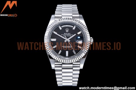 Rolex - DayDate 40mm Flt Pres SS/SS Black/Dia EWF VR3255
