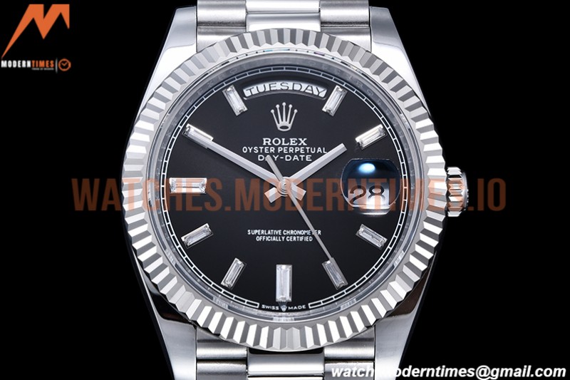 Rolex - DayDate 40mm Flt Pres SS/SS Black/Dia EWF VR3255