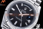 Rolex - DayDate 40mm Flt Pres SS/SS Black/Dia EWF VR3255