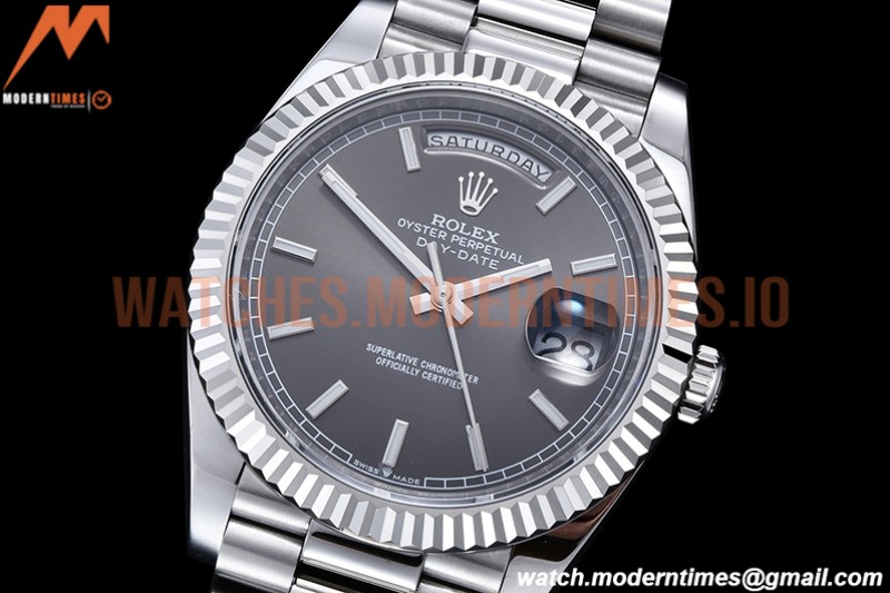 Rolex - DayDate 40mm Flt Pres SS/SS Grey/Stk EWF VR3255