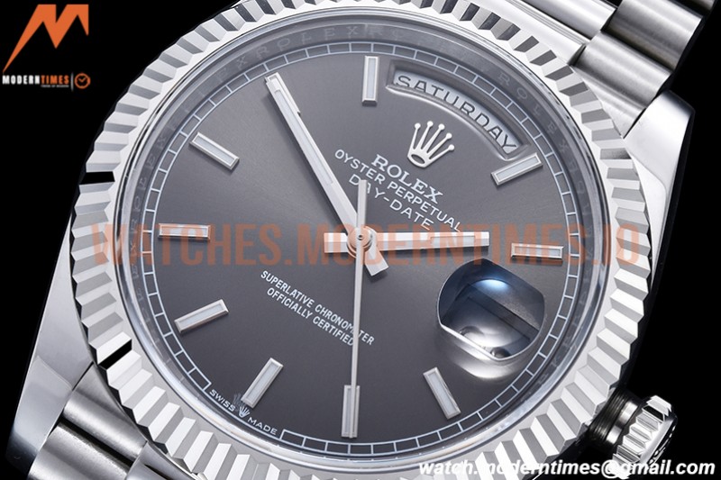 Rolex - DayDate 40mm Flt Pres SS/SS Grey/Stk EWF VR3255