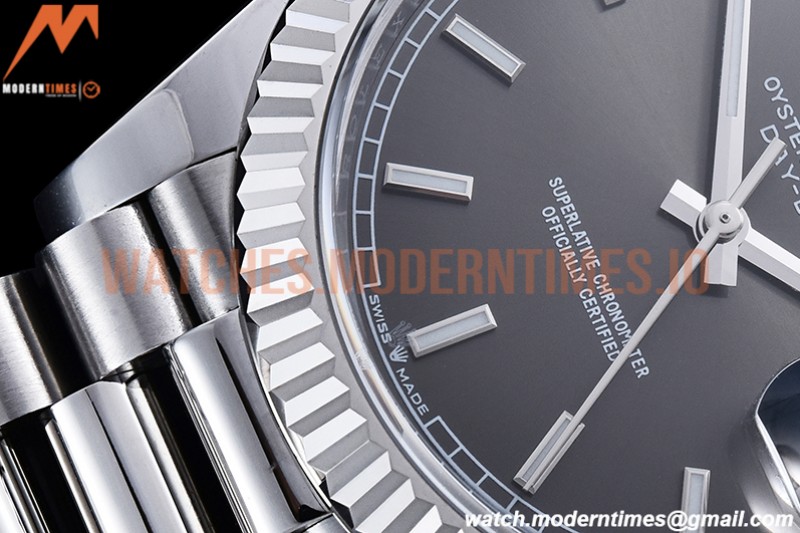 Rolex - DayDate 40mm Flt Pres SS/SS Grey/Stk EWF VR3255