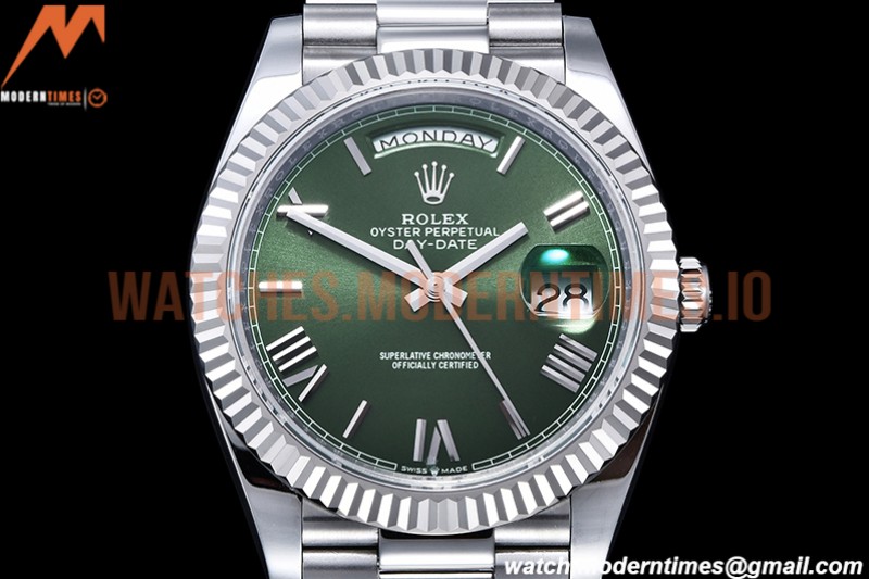 Rolex - DayDate 40mm Flt Pres SS/SS Grn/Rm EWF VR3255