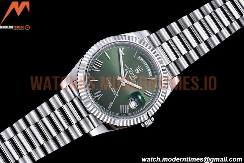 Rolex - DayDate 40mm Flt Pres SS/SS Grn/Rm EWF VR3255
