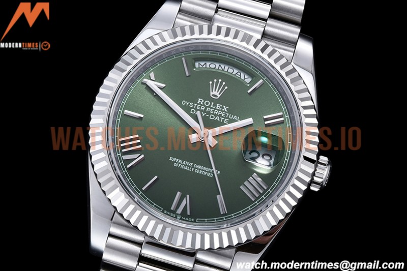 Rolex - DayDate 40mm Flt Pres SS/SS Grn/Rm EWF VR3255