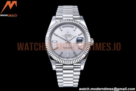 Rolex - DayDate 40mm Flt Pres SS/SS Silv/Dia EWF VR3255