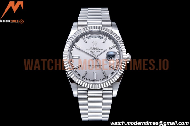Rolex - DayDate 40mm Flt Pres SS/SS Silv/Dia EWF VR3255