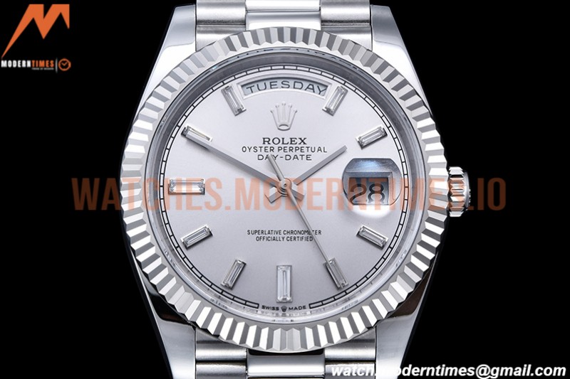 Rolex - DayDate 40mm Flt Pres SS/SS Silv/Dia EWF VR3255