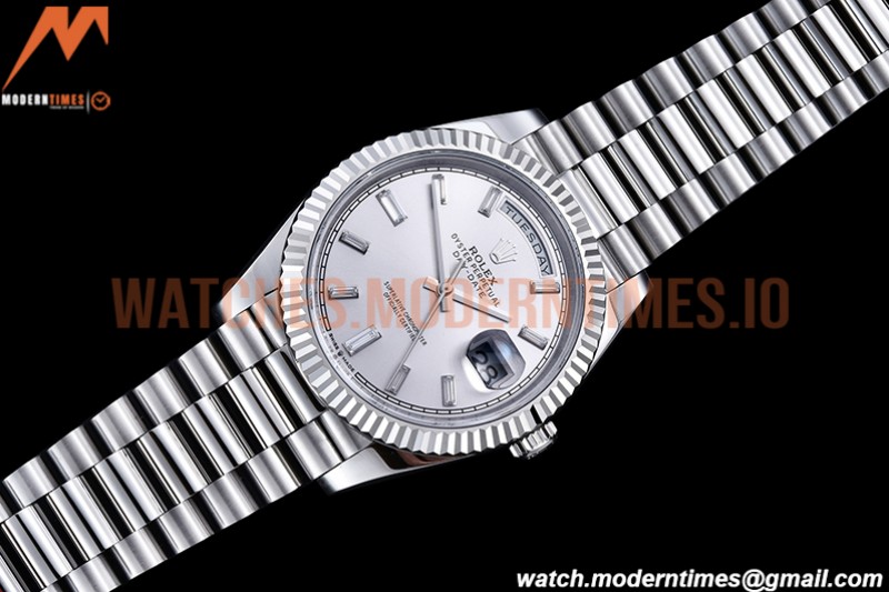 Rolex - DayDate 40mm Flt Pres SS/SS Silv/Dia EWF VR3255
