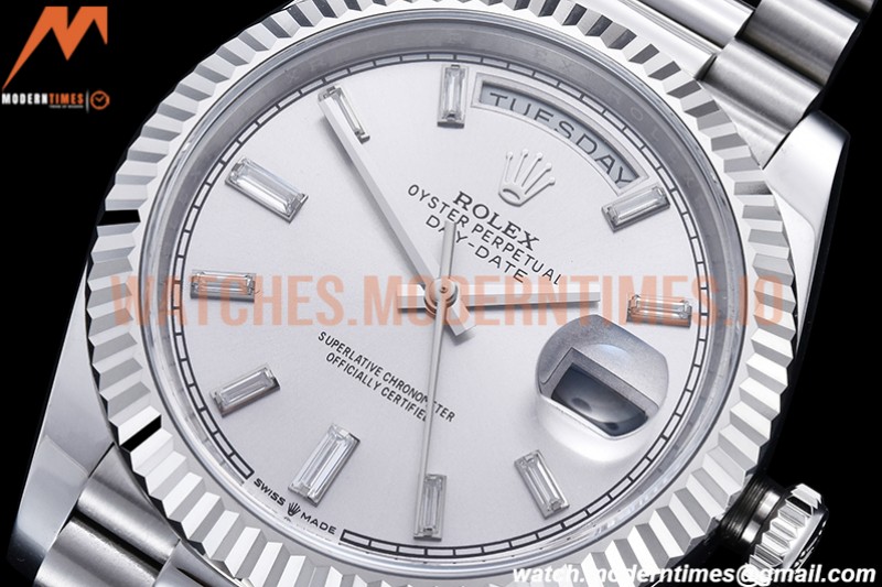 Rolex - DayDate 40mm Flt Pres SS/SS Silv/Dia EWF VR3255