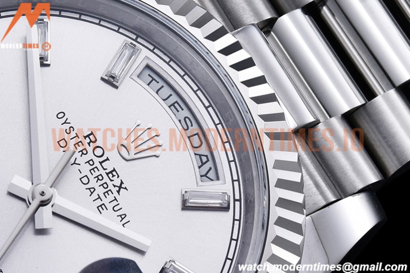 Rolex - DayDate 40mm Flt Pres SS/SS Silv/Dia EWF VR3255
