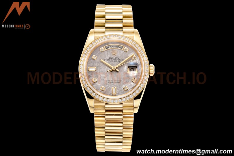 Rolex - DayDate 36mm 118348 Flt Pres YG/YG Dia Meteorite Dial RAF A2836