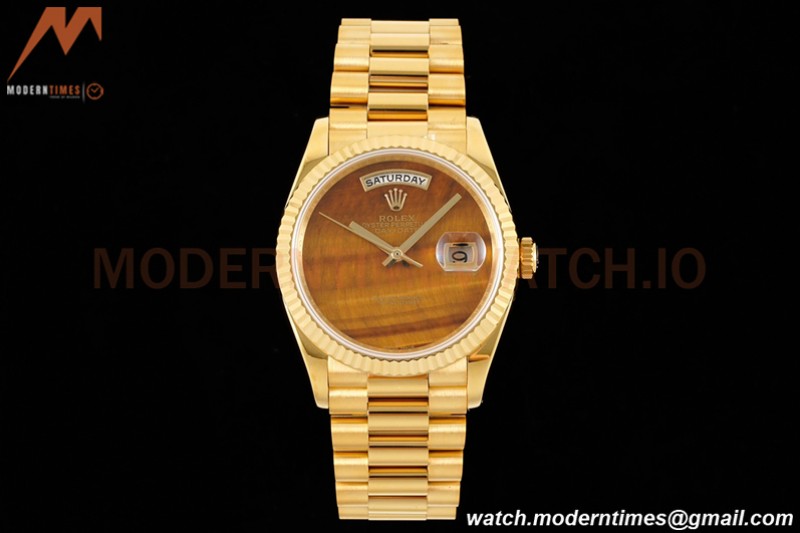 Rolex - DayDate 36mm 18038 Flt Pres YG/YG Tiger Eye Dial RAF A2836