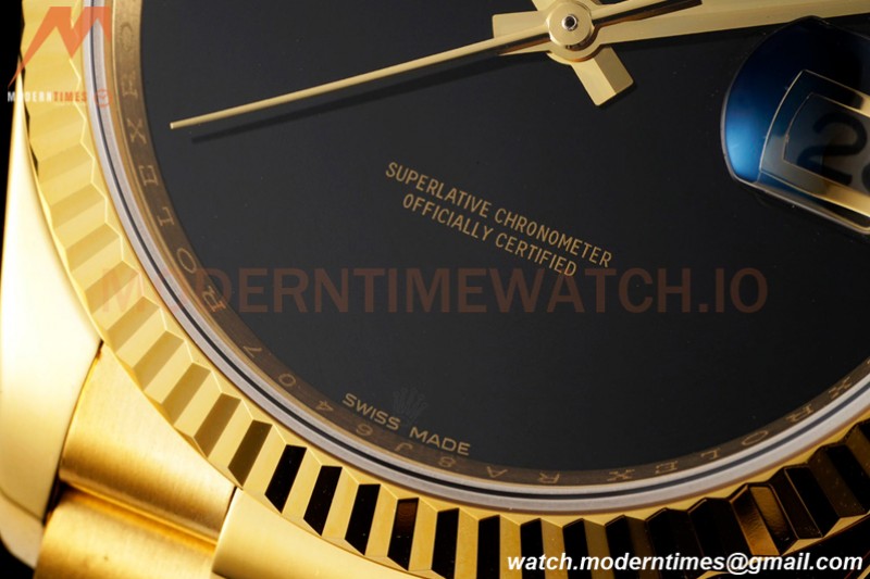 Rolex - DayDate 36mm 18238 Flt Pres YG/YG Onyx Black Dial RAF A2836