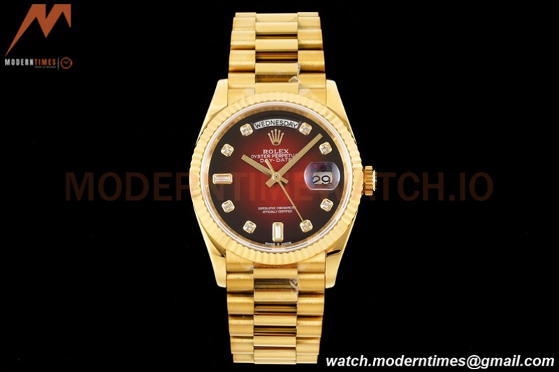 Rolex - DayDate 36mm 18038 Flt Pres YG/YG Diam Red Vignette Dial RAF A2836