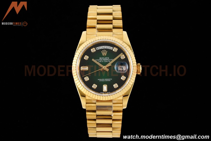 Rolex - DayDate 36mm 128238 Flt Pres YG/YG Diam Green Dial RAF A2836