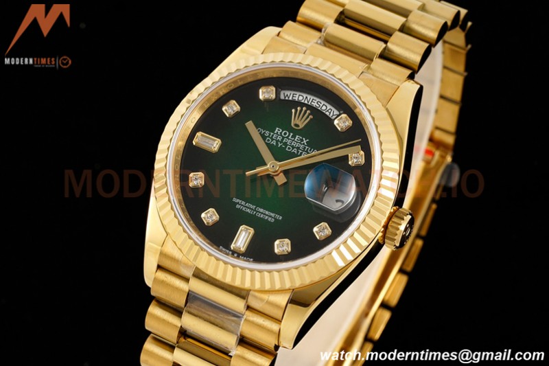 Rolex - DayDate 36mm 128238 Flt Pres YG/YG Diam Green Dial RAF A2836