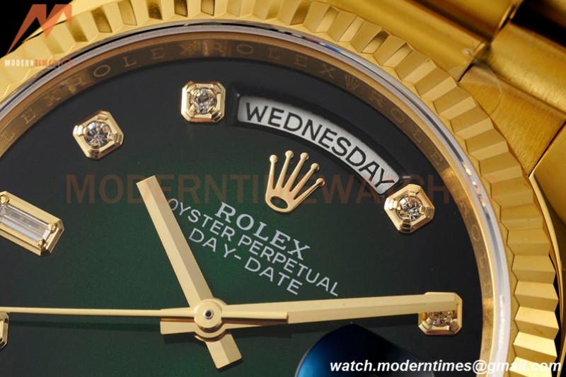 Rolex - DayDate 36mm 128238 Flt Pres YG/YG Diam Green Dial RAF A2836
