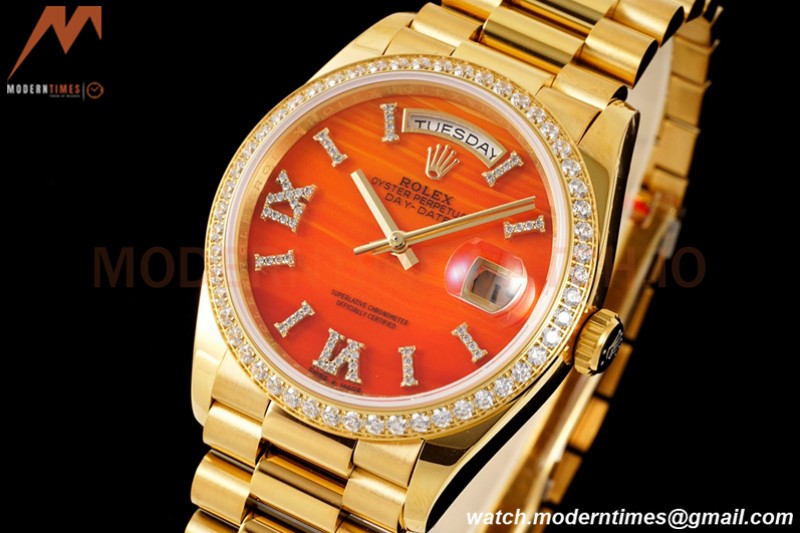 Rolex - DayDate 36mm 128348 Flt Pres YG/YG Diam/Rmn Carnelian Dial RAF A2836