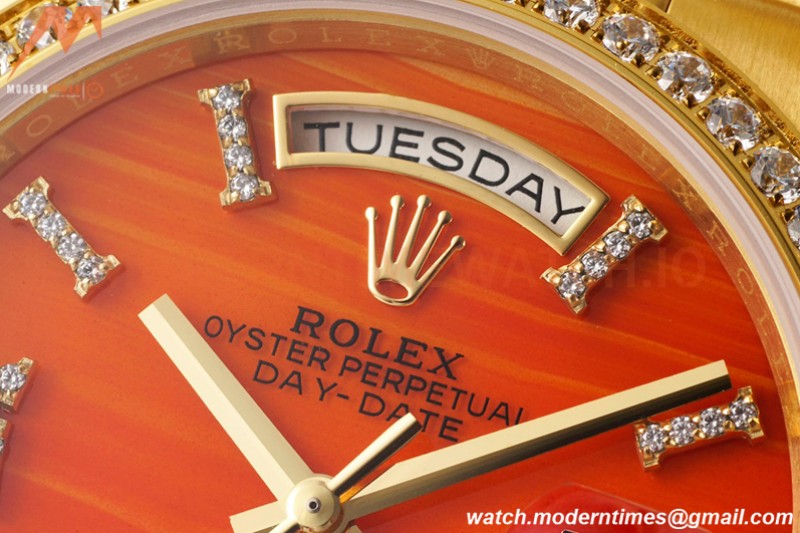 Rolex - DayDate 36mm 128348 Flt Pres YG/YG Diam/Rmn Carnelian Dial RAF A2836