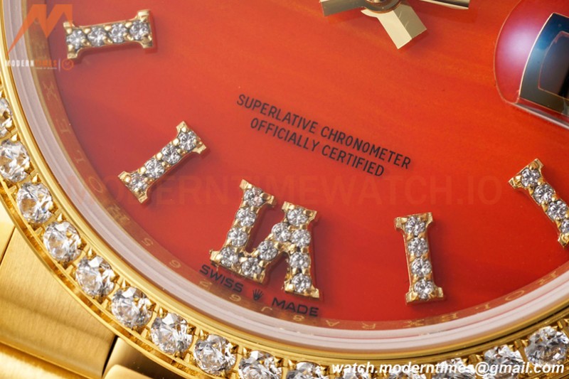 Rolex - DayDate 36mm 128348 Flt Pres YG/YG Diam/Rmn Carnelian Dial RAF A2836