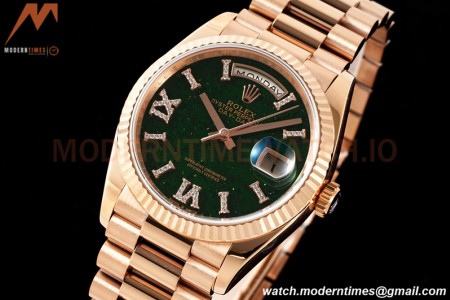 Rolex - DayDate 36mm 128235 Flt Pres RG/RG Flt/Rmn Green Dial RAF A2836