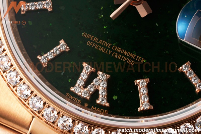 Rolex - DayDate 36mm 128345 Flt Pres RG/RG Diam/Rmn Green Dial RAF A2836