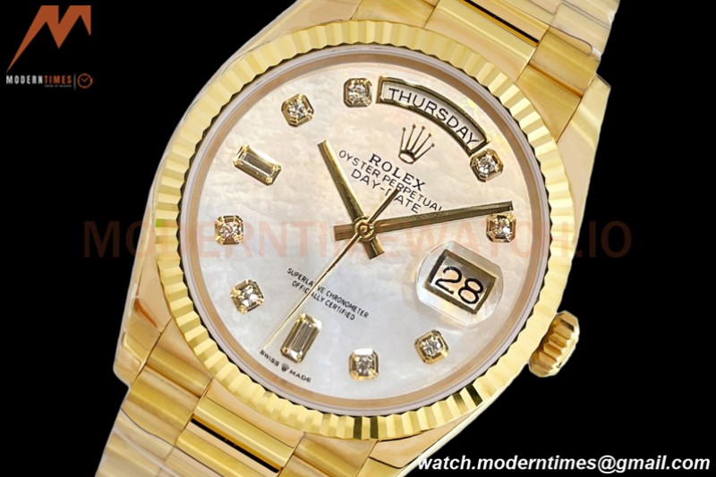 Rolex - DayDate 36mm 128238 Flt Pres YG/YG Wht/Rmn MOP Dial EWF A2836