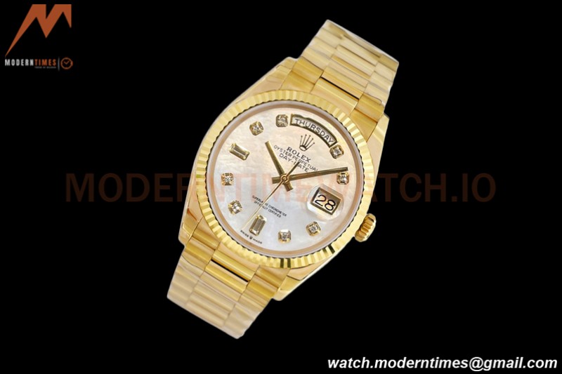 Rolex - DayDate 36mm 128238 Flt Pres YG/YG Wht/Rmn MOP Dial EWF A2836