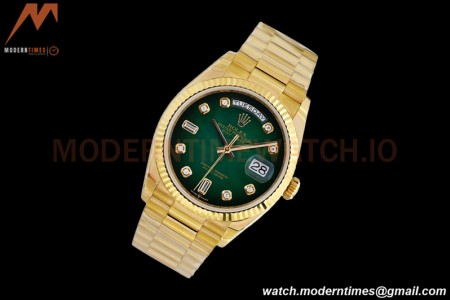 Rolex - DayDate 36mm 128238 Flt Pres YG/YG Diam Green Dial EWF A2836