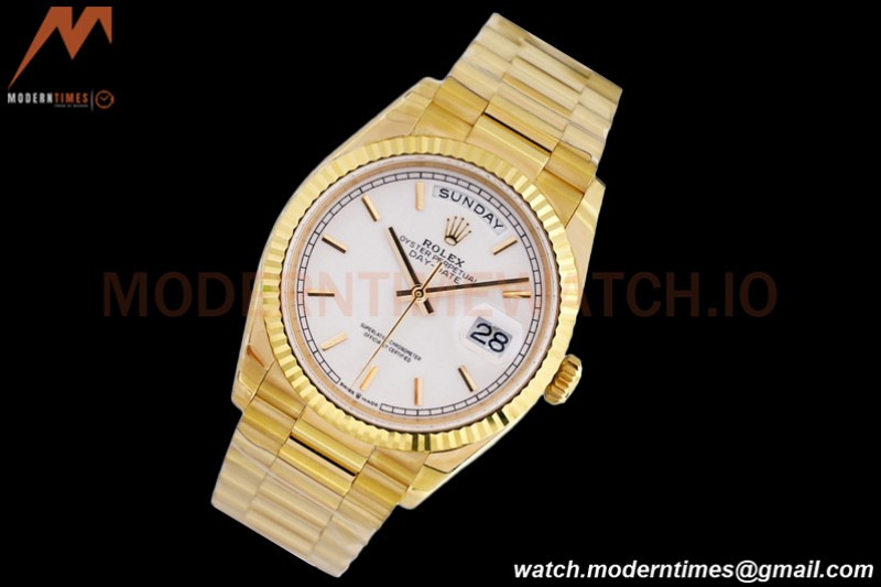 Rolex - DayDate 36mm 128238 Flt Pres YG/YG Wht/Stk EWF A2836