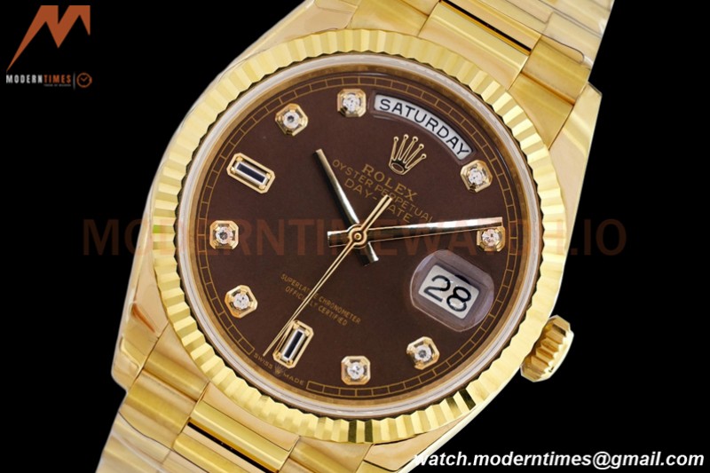 Rolex - DayDate 36mm 128238 Flt Pres YG/YG Brn/Dia EWF A2836