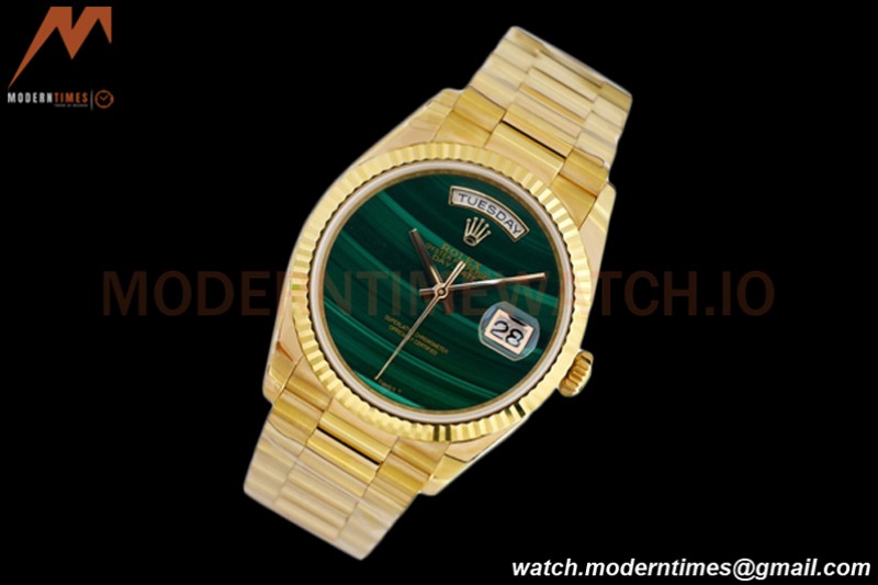 Rolex - DayDate 36mm 18238 Flt Pres YG/YG Malachite Green EWF A2836