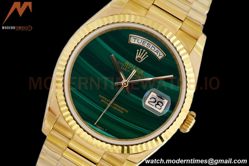 Rolex - DayDate 36mm 18238 Flt Pres YG/YG Malachite Green EWF A2836